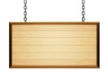 Wooden rectangle signboard on chain