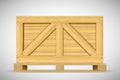 Wooden rectangular vector container for supply shipping on forklift stand