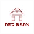 Wooden Red Barn Farm Minimalist Vintage Retro Line Art Logo design