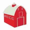 Wooden red barn icon in cartoon style