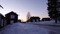 Houses of Gammelstad at sunset in Sweden