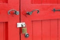 Wooden red door with handle Royalty Free Stock Photo