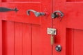 Wooden red door with handle Royalty Free Stock Photo