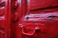 Wooden red old door with vintage brass handle Royalty Free Stock Photo