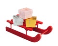 Wooden red sled with gift boxes