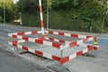 Wooden red and white barrier planks of civil engineering arrange to square shape.