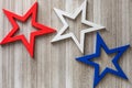 Wooden red, white and blue stars on a rustic background with copy space/4th of July background concept