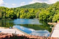 Wooden relaxing area on the sovata lake