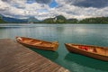 Wooden rent boats on a Bled lake