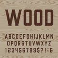 Wooden retro alphabet vector font.