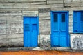 Wooden retro blue door and widows Royalty Free Stock Photo