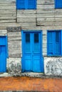 Wooden retro blue door and widows Royalty Free Stock Photo