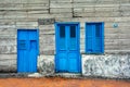 Wooden retro blue door and widows Royalty Free Stock Photo