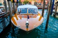 Wooden retro boat taxi in Venice Royalty Free Stock Photo