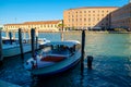 Wooden retro boat taxi in Venice Royalty Free Stock Photo