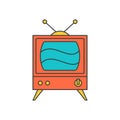 Wooden retro tv set box wave screen antenna pop art groovy style t shirt print design vector cartoon