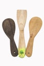 Wooden rice scoop and wooden ladle Royalty Free Stock Photo