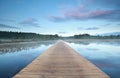 Wooden road on water at sunrise