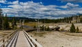 Wooden roads near geysers in the Valley of the Yellowstone NP, USA Royalty Free Stock Photo