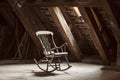 Wooden rocking chair in attic Royalty Free Stock Photo