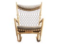 Wooden rocking chair with textile seat and headrest. 3d render