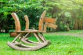 Wooden rocking horse in the garden Royalty Free Stock Photo