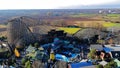Theme park panoramic view Icelandic area with wooden coaster