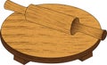 Wooden Rolling Board and Pin for Kitchen Vector Illustration