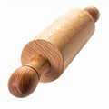 Wooden Rolling Pin Dough Roller with Brown Handle on White Background Royalty Free Stock Photo