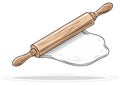 Wooden Rolling Pin Flattening Dough for Baking Illustration Royalty Free Stock Photo