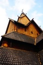 Wooden roof elements of the stave church, Norway Royalty Free Stock Photo