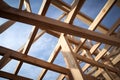 Wooden roof structure for a building outdoors