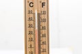 Wooden room thermometer isolated on a bright background Royalty Free Stock Photo