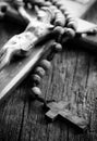 Wooden rosary beads and crucifix Royalty Free Stock Photo