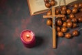 Wooden Rosary beads and crucifix cross Royalty Free Stock Photo