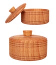 Wooden round jar with cap, set and collection Royalty Free Stock Photo