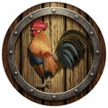 Wooden round shield with a rooster
