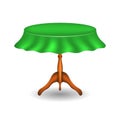 Wooden round table with tablecloth