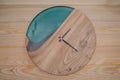 Wooden round wall clock.Round eco clock made of wood and epoxy