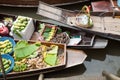 wooden row boat at the pier Traditional floating market , Thailand. Royalty Free Stock Photo