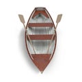 Wooden row boat on white. Top view. 3D illustration Royalty Free Stock Photo