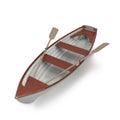 Wooden row boat on white. Top view. 3D illustration Royalty Free Stock Photo