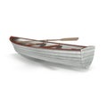 Wooden row boat on white. Top view. 3D illustration Royalty Free Stock Photo