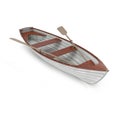 Wooden row boat on white. Top view. 3D illustration Royalty Free Stock Photo