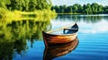 Wooden rowing boat on a calm lake