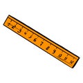 Wooden ruler. Ruler for drawings. Subject for the school. Cartoon style.