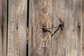 Wooden rural door with old metal lock