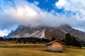 Wooden rural farmer`s shed hut in a mountains Royalty Free Stock Photo