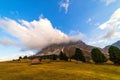 Wooden rural farmer`s shed hut in a mountains. Royalty Free Stock Photo