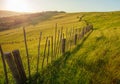 Wooden rural fence of mountain pasture at dawn Royalty Free Stock Photo